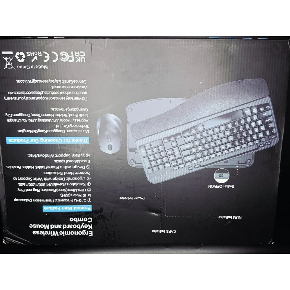 KG812 2.4G Wireless Ergonomic Keyboard Mouse Combo QWERTY English 1600DPI